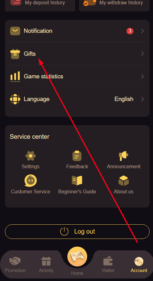 Scroll down and find the Gifts option